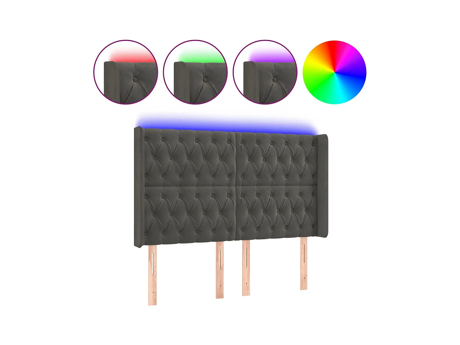 Tête de Lit | Panneau de tête pour lit Moderne à LED Gris foncé 147x16x118/128 cm Velours