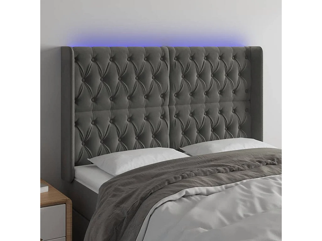 Hoofdbord | Hoofdeinde LED 147x16x118/128 cm fluweel donkergrijs