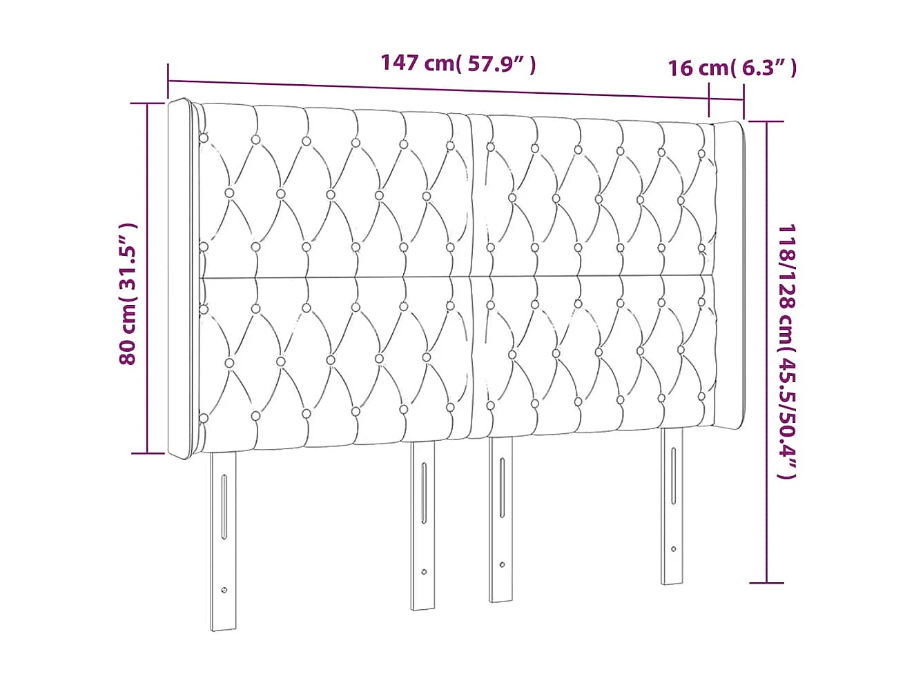 Hoofdbord | Hoofdeinde LED 147x16x118/128 cm fluweel donkergrijs