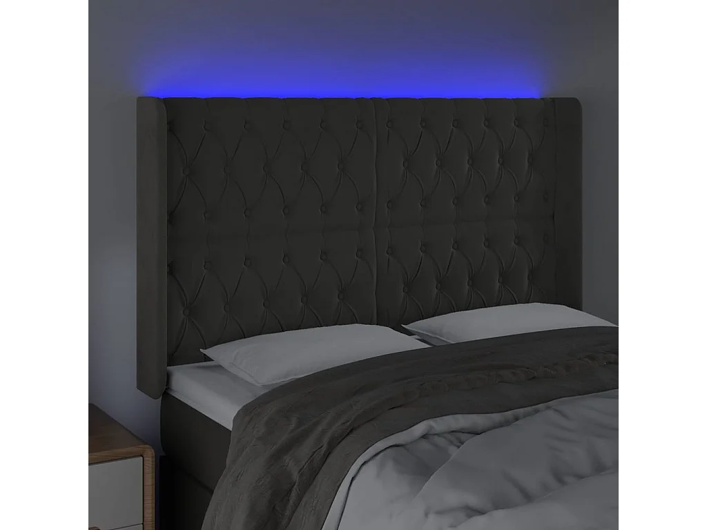 Hoofdbord | Hoofdeinde LED 147x16x118/128 cm fluweel donkergrijs