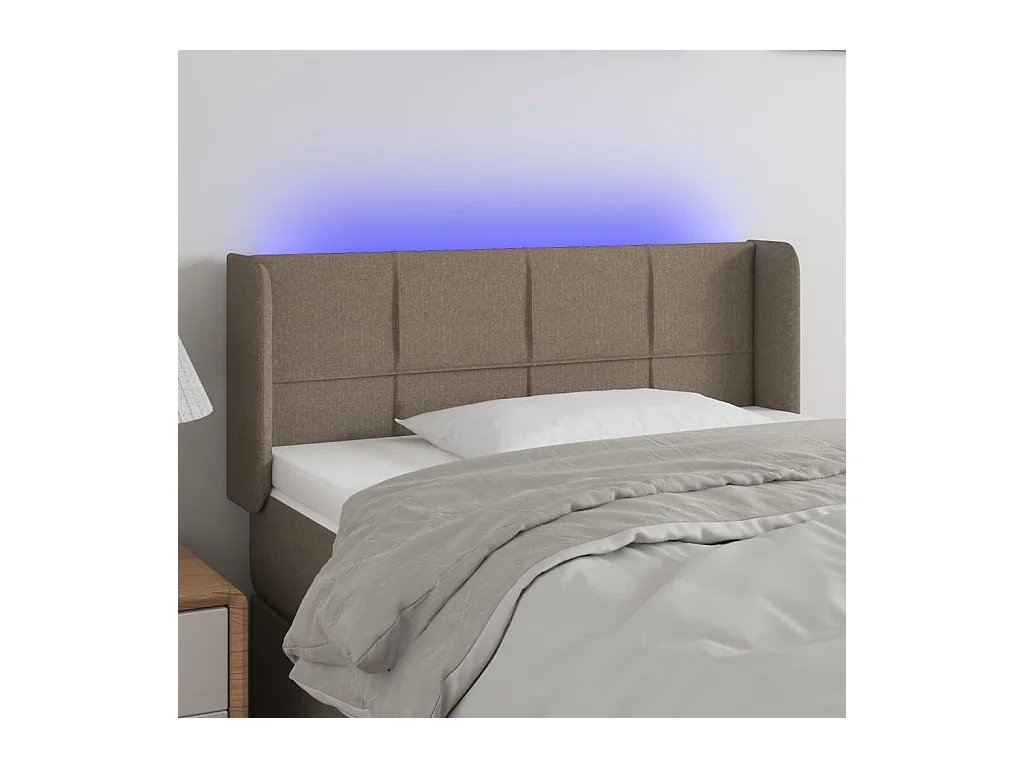 Mueble cabecero | Cabezal de cama | Cabecero con LED de tela gris taupe 83x16x78/88 cm
