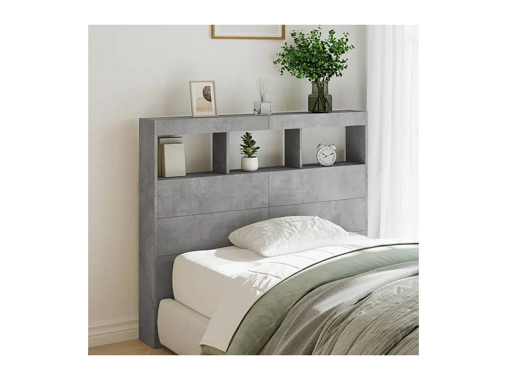 Cabecero de Cama | Cabezal de cama | Mueble de cabecero con luz LED gris hormigón 100x17x102 cm