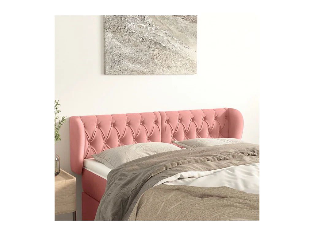 Mueble cabecero | Cabezal de cama | Cabecero de terciopelo rosa 147x23x78/88 cm