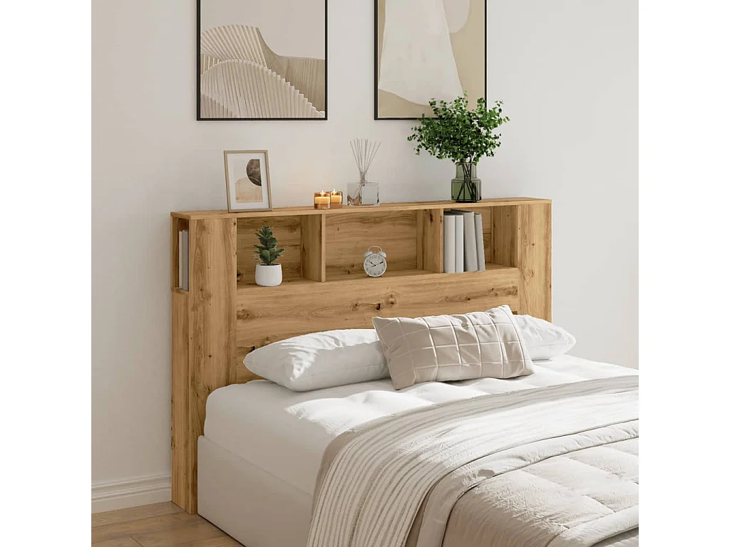 Tête de Lit avec rangement | Armoire de tête de lit chêne artisanal 160x18,5x103,5 cm