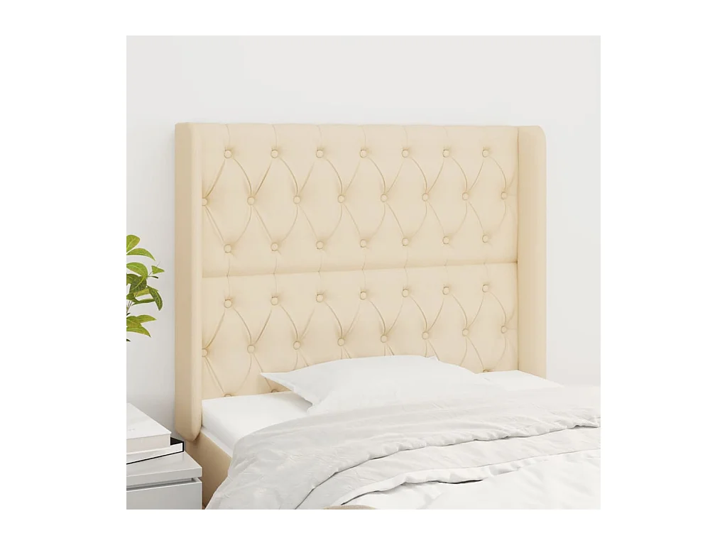 Cabecero | Cabezal de Cama | Mueble cabecero con orejas de tela color crema 93x16x118/128 cm