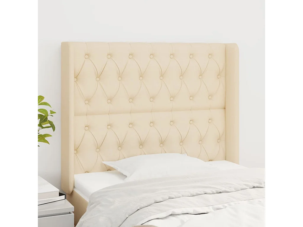 Tête de Lit | Panneau de tête pour lit Moderne avec oreilles Crème 93x16x118/128 cm Tissu