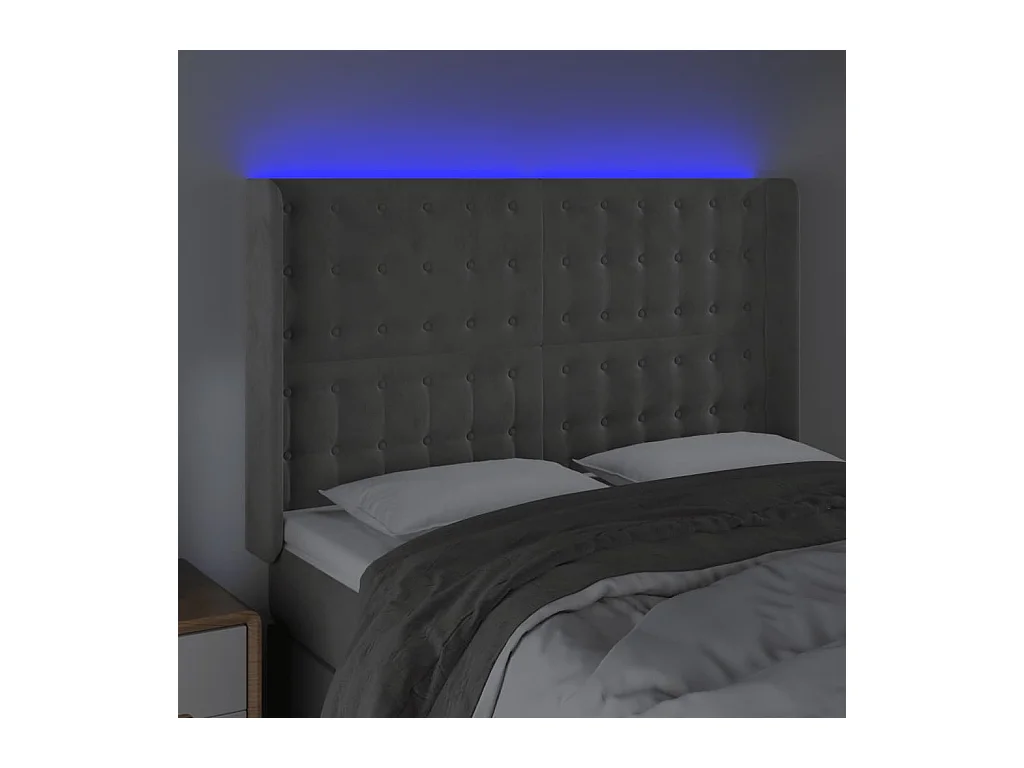 Cabecero | Cabezal de Cama | Mueble cabecero con LED de terciopelo gris claro 147x16x118/128 cm