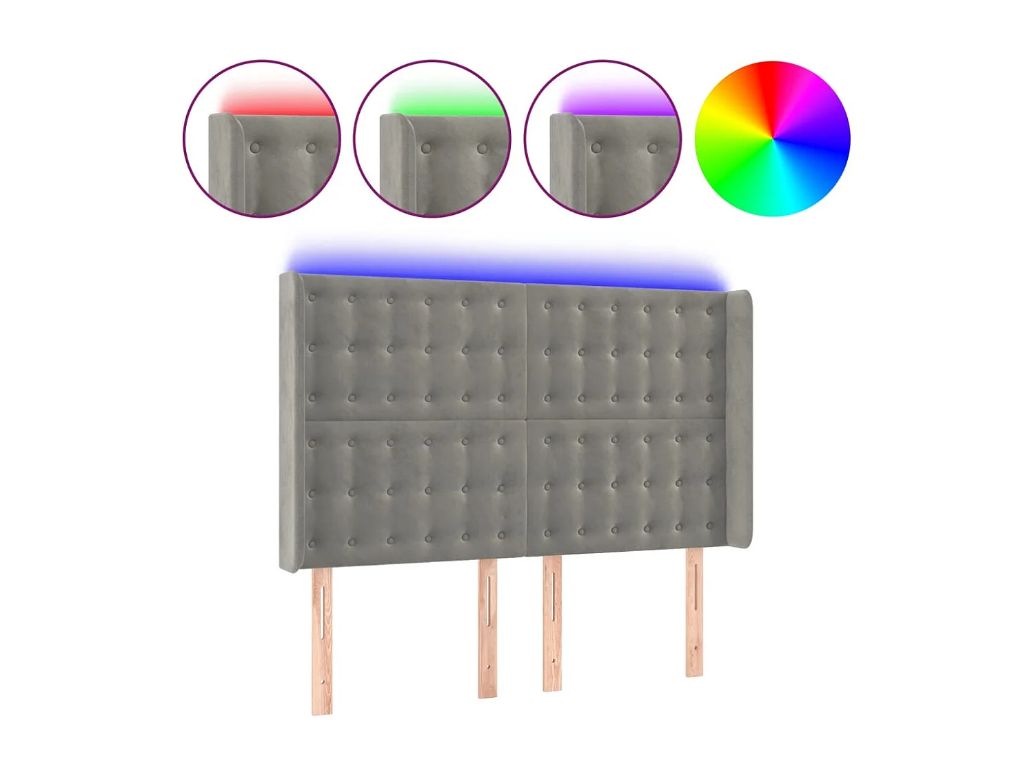 Tête de Lit | Panneau de tête pour lit Moderne à LED Gris clair 147x16x118/128 cm Velours