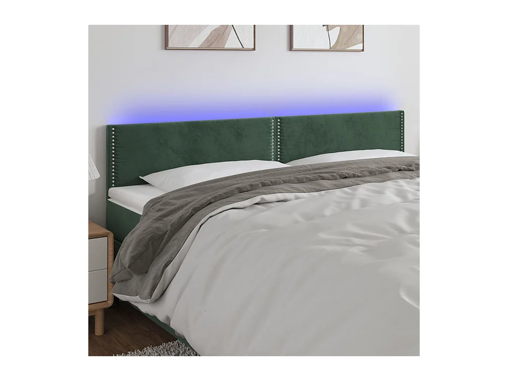 Cabecero | Cabezal de Cama | Mueble cabecero con LED de terciopelo verde oscuro 200x5x78/88 cm