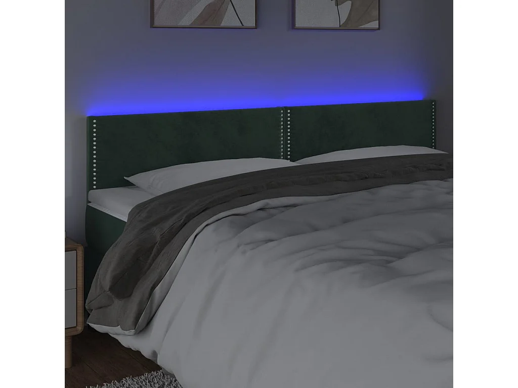 Tête de Lit | Panneau de tête pour lit Moderne à LED Vert foncé 200x5x78/88 cm Velours