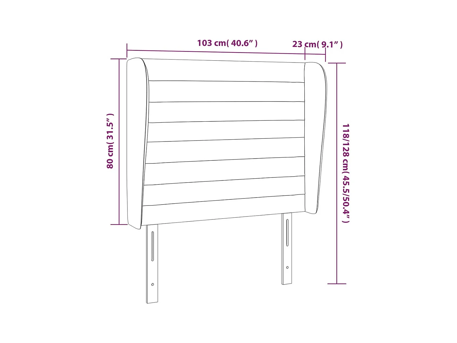 Cabecero | Cabezal de Cama | Mueble cabecero con orejas de tela azul 103x23x118/128 cm