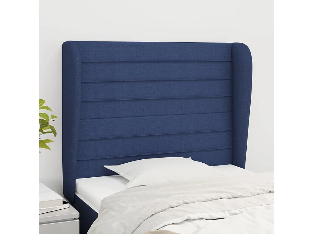 Tête de Lit | Panneau de tête pour lit Moderne avec oreilles Bleu 103x23x118/128 cm Tissu