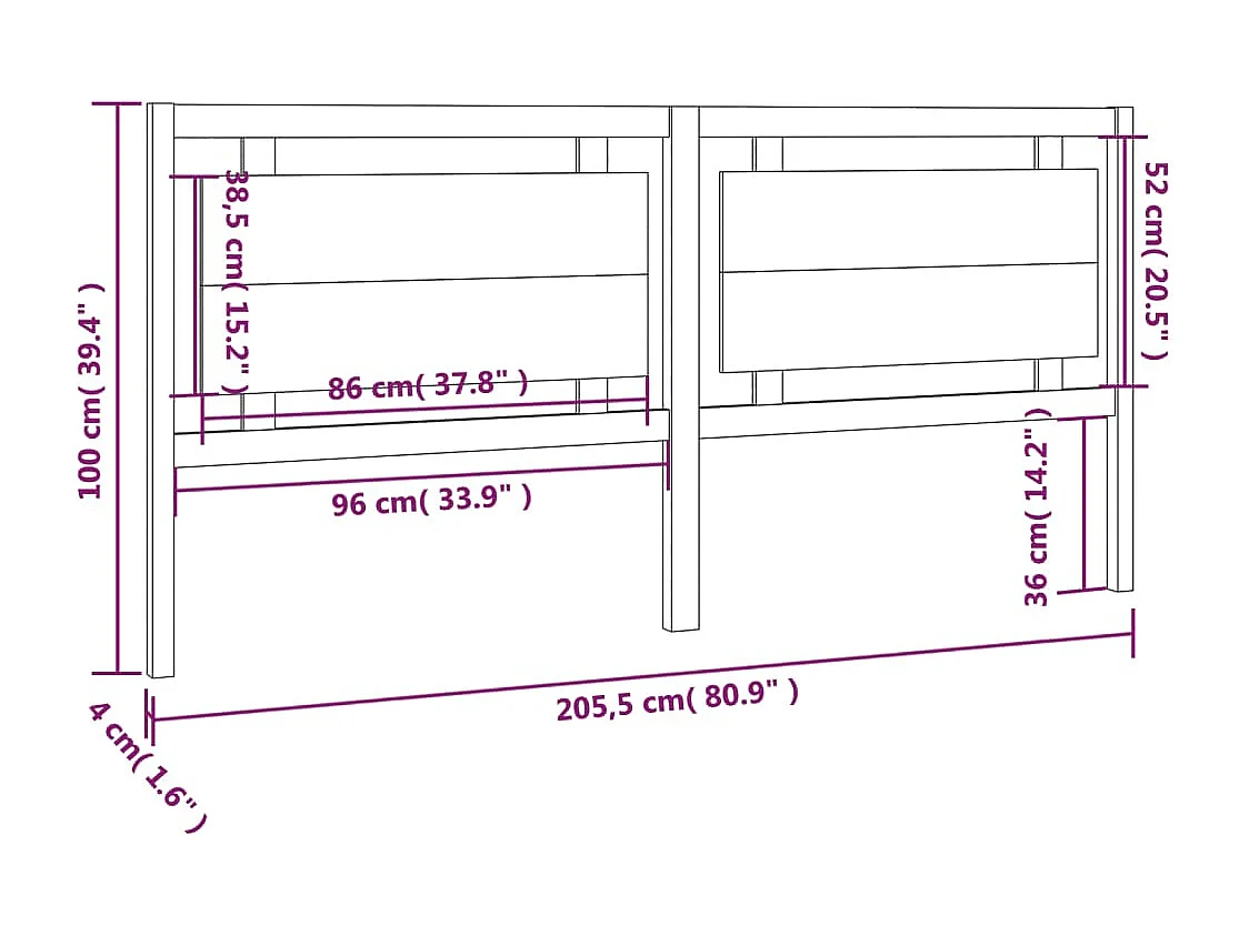 Hoofdbord | Hoofdeinde 205,5x4x100 cm massief grenenhout