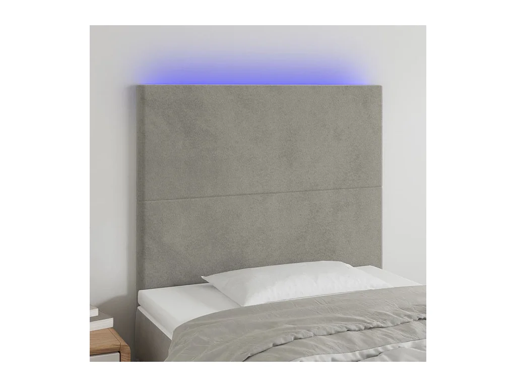 Cabecero | Cabezal de Cama | Mueble cabecero con luces LED terciopelo gris claro 100x5x118/128 cm