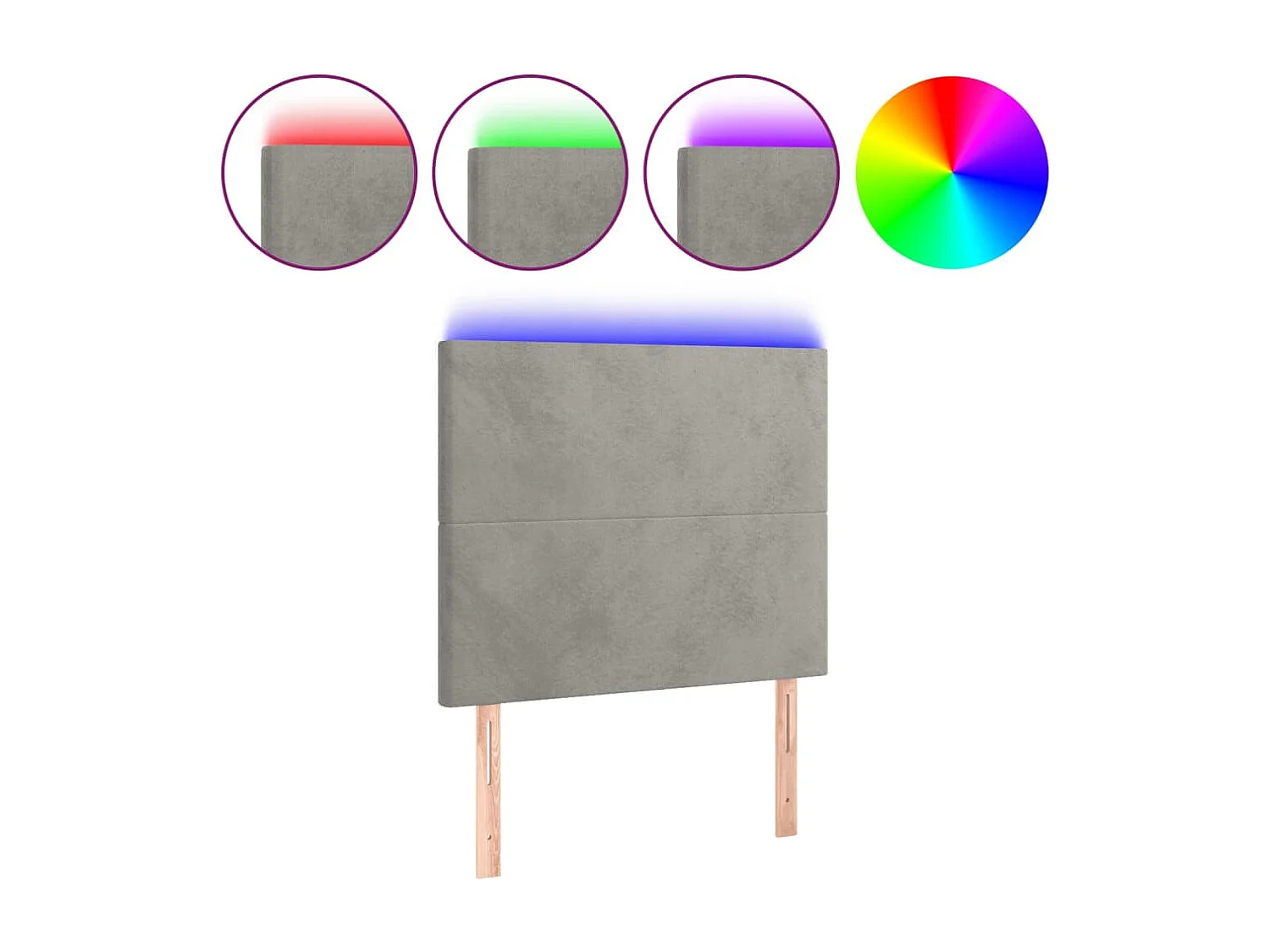 Cabecero | Cabezal de Cama | Mueble cabecero con luces LED terciopelo gris claro 100x5x118/128 cm