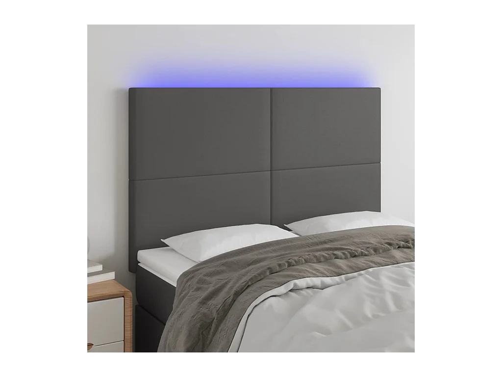 Cabecero | Cabezal de Cama | Mueble cabecero con luces LED cuero sintético gris 144x5x118/128 cm