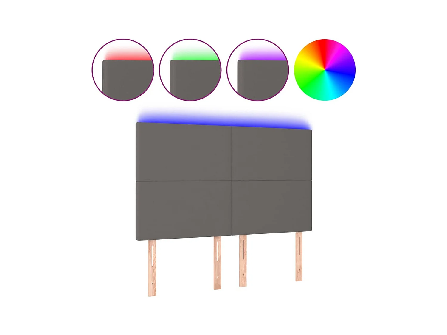 Cabecero | Cabezal de Cama | Mueble cabecero con luces LED cuero sintético gris 144x5x118/128 cm