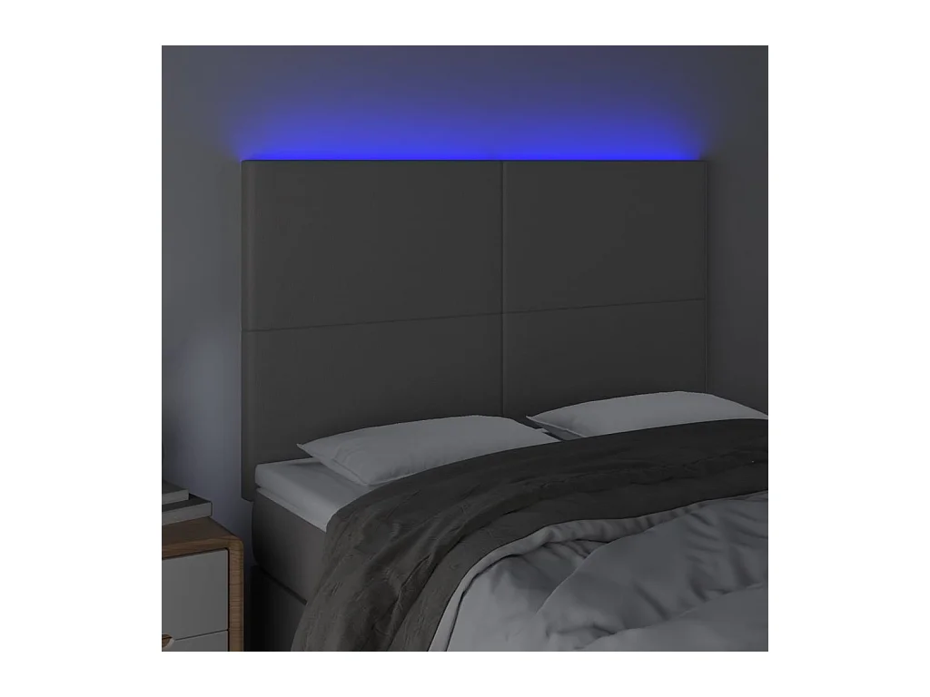 Cabecero | Cabezal de Cama | Mueble cabecero con luces LED cuero sintético gris 144x5x118/128 cm