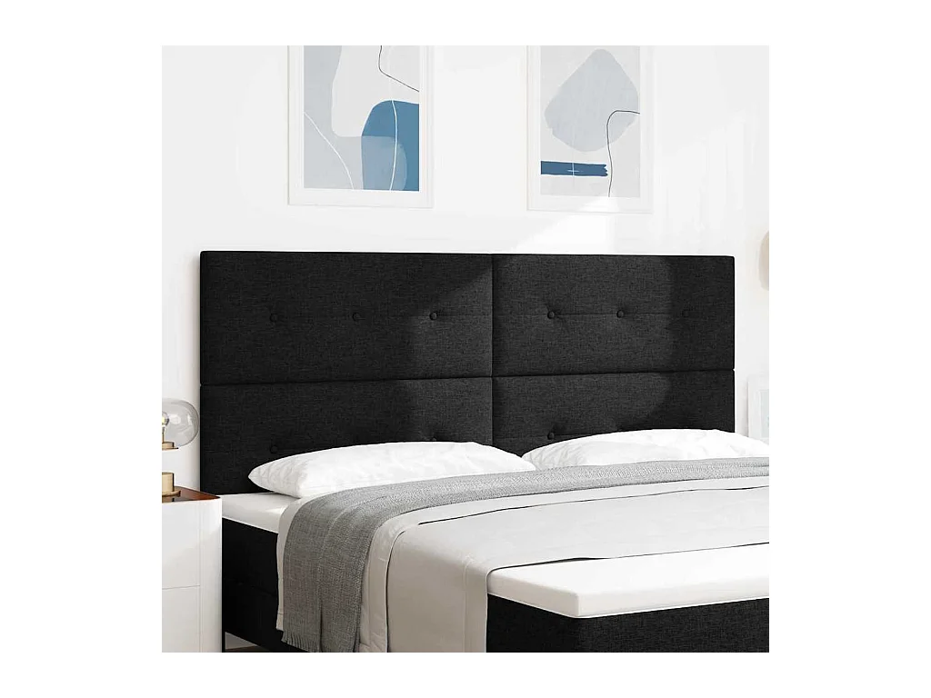 Tête de Lit | Panneau de tête pour lit Moderne LED avec des lumières à LED Noir 200 cm tissu