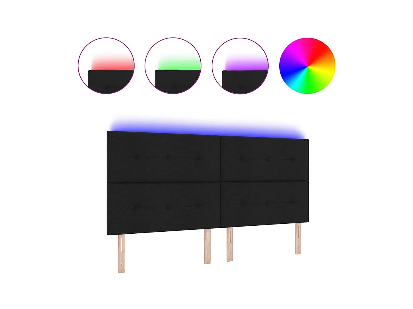 Tête de Lit | Panneau de tête pour lit Moderne LED avec des lumières à LED Noir 200 cm tissu