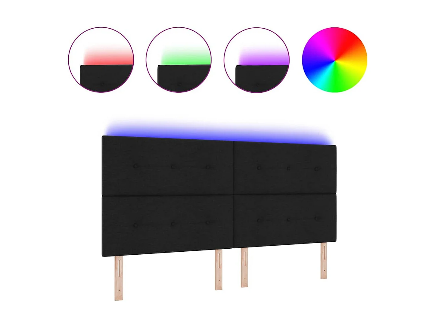 Tête de Lit | Panneau de tête pour lit Moderne LED avec des lumières à LED Noir 200 cm tissu
