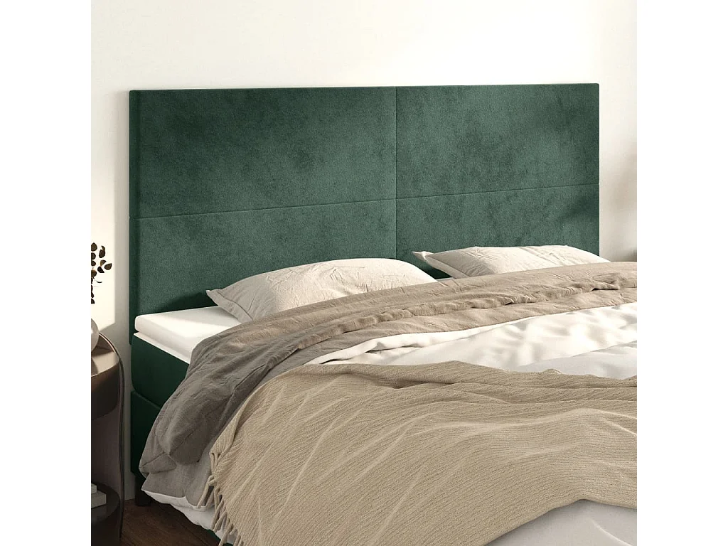 Têtes de lit | Panneaux de tête pour lit Moderne 4 pcs Vert foncé 80x5x78/88 cm Velours