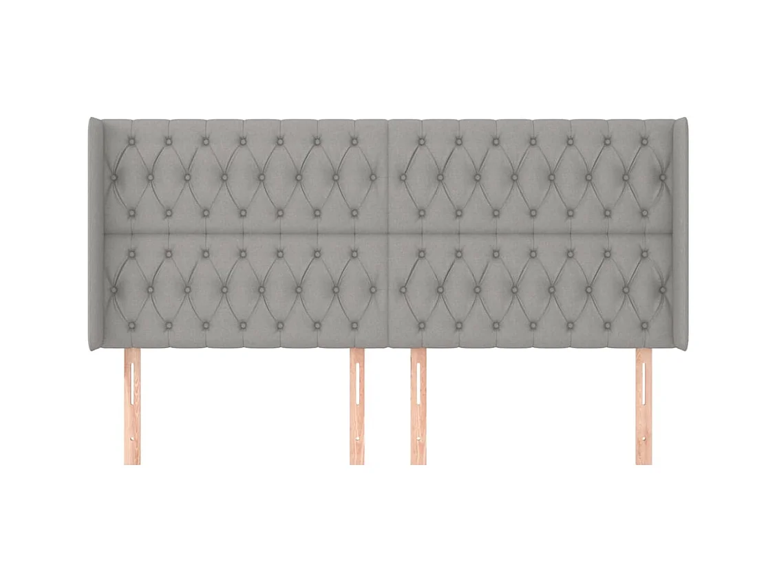 Cabecero | Cabezal de Cama | Mueble cabecero con orejas de tela gris claro 183x16x118/128 cm