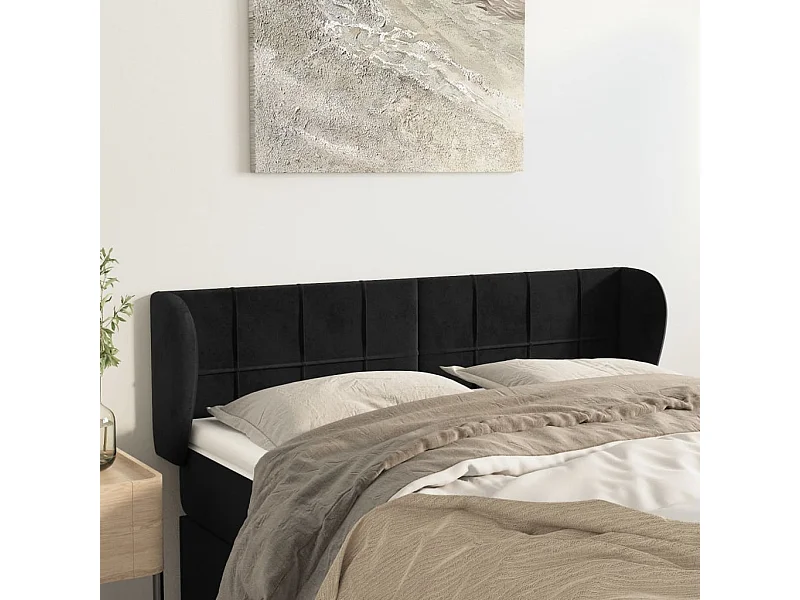 Mueble cabecero | Cabezal de cama | Cabecero de terciopelo negro 147x23x78/88 cm