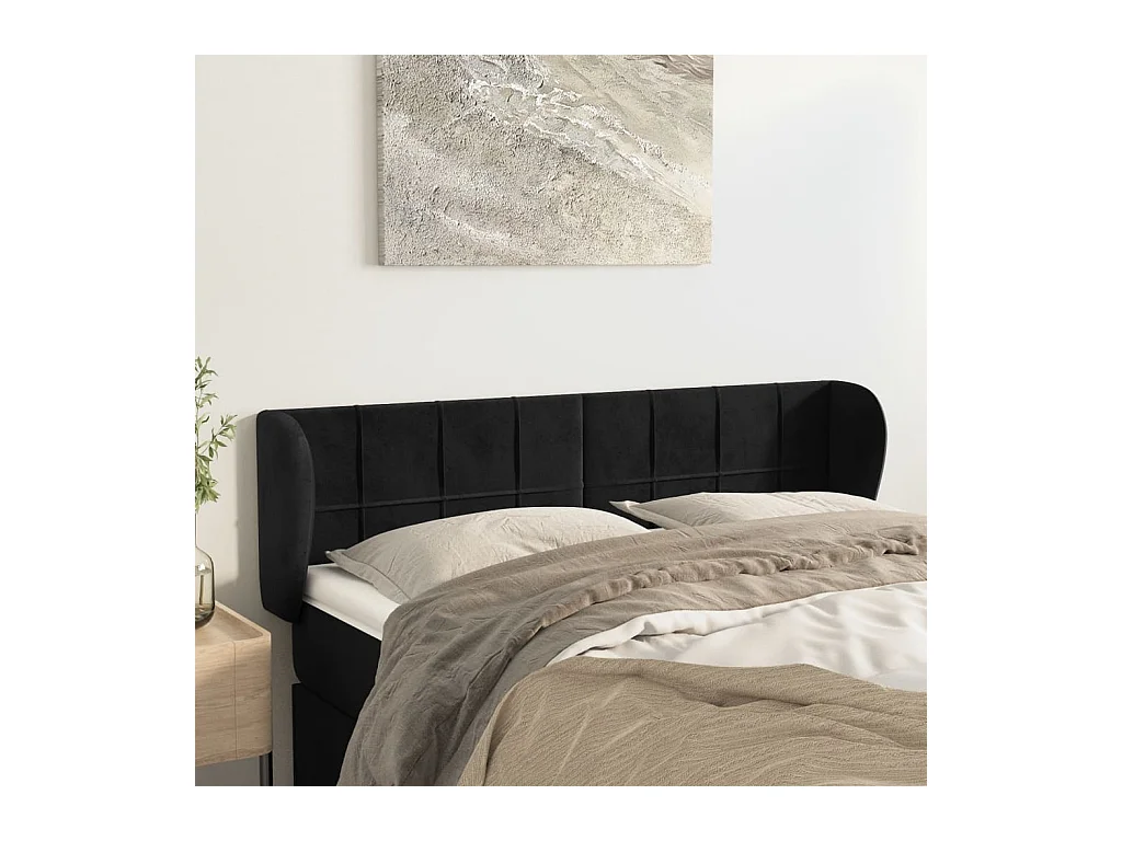 Mueble cabecero | Cabezal de cama | Cabecero de terciopelo negro 147x23x78/88 cm
