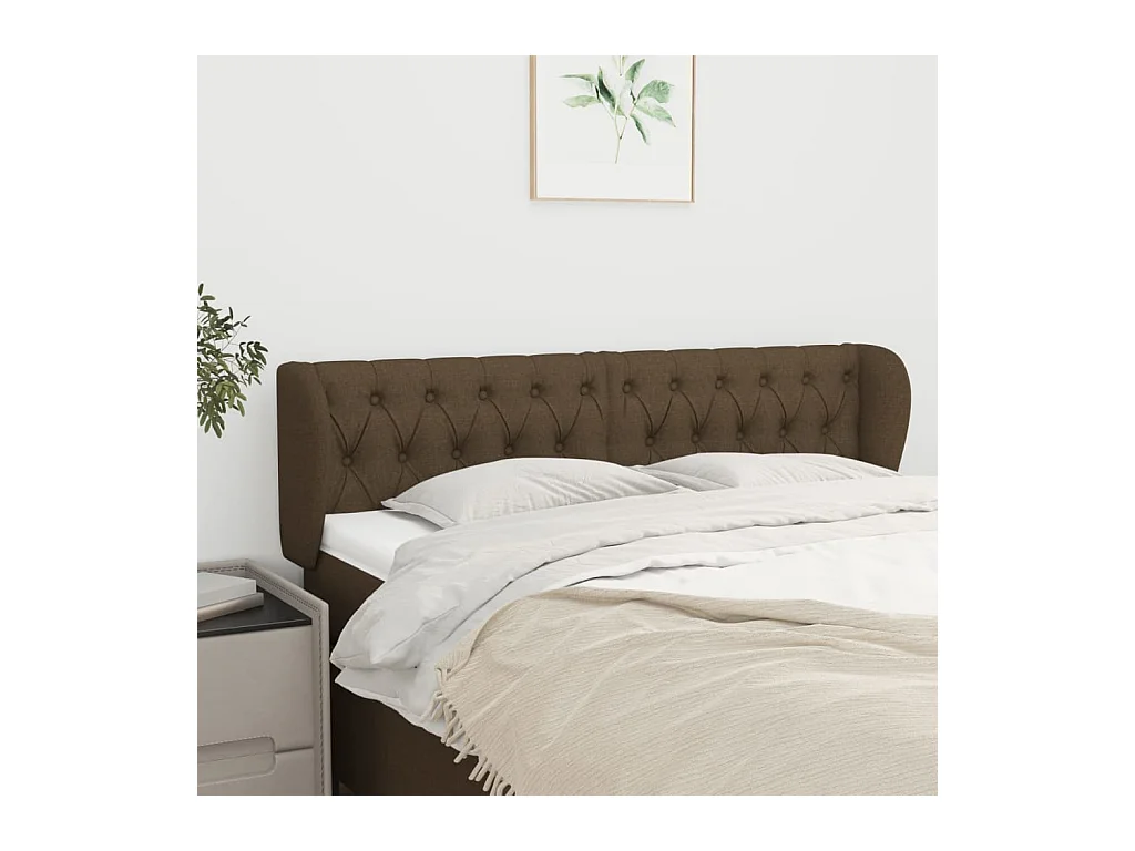 Tête de Lit | Panneau de tête pour lit Moderne avec oreilles Marron foncé 163x23x78/88 cm Tissu