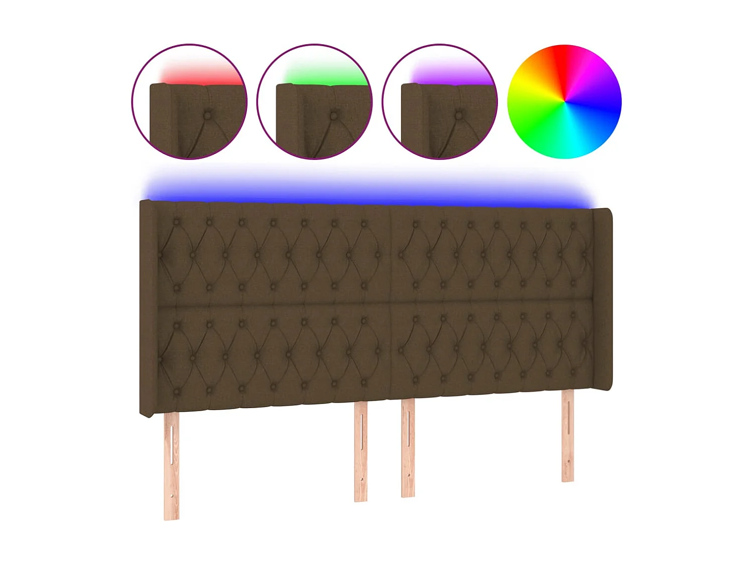 Tête de Lit | Panneau de tête pour lit Moderne à LED Marron foncé 183x16x118/128 cm Tissu