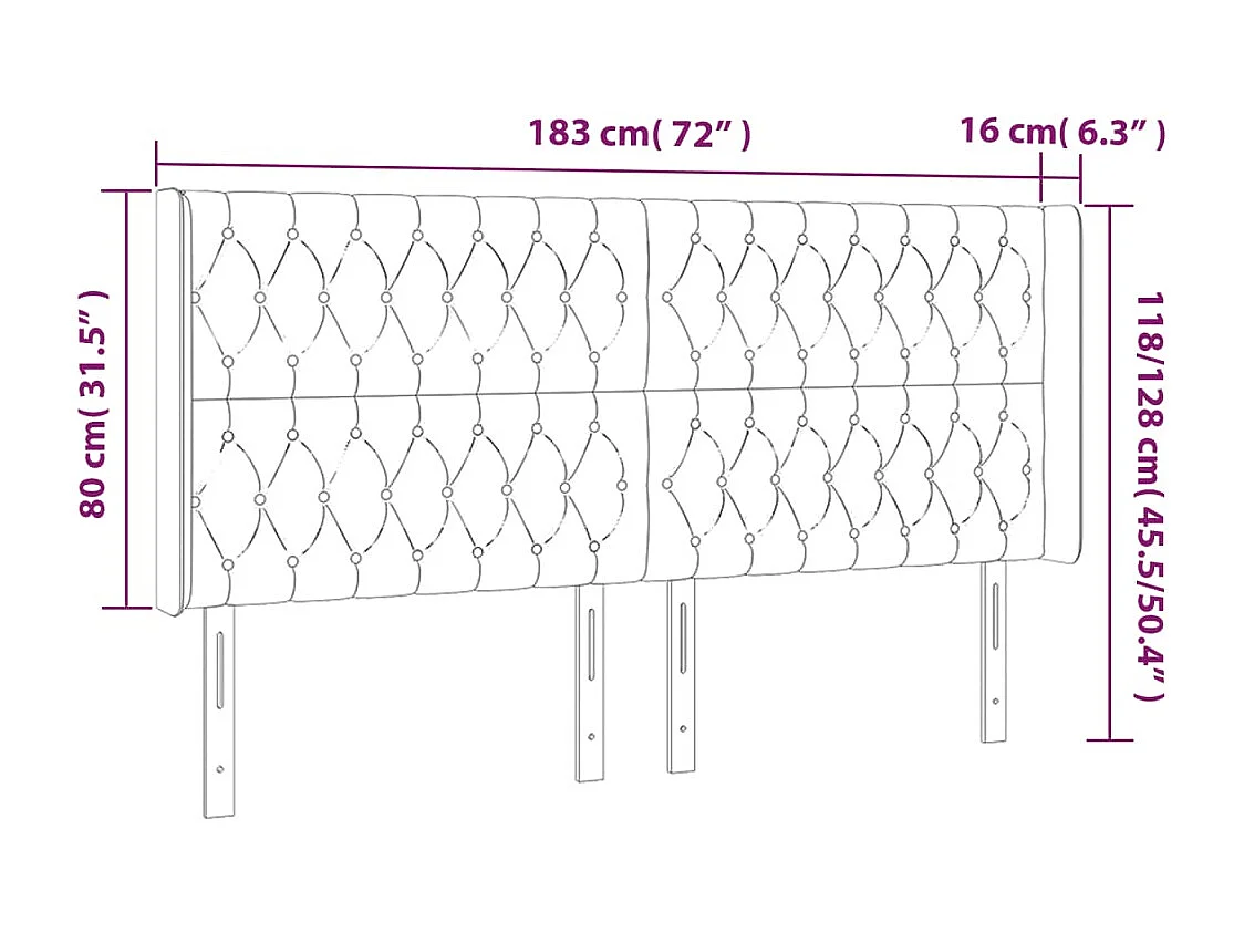 Tête de Lit | Panneau de tête pour lit Moderne à LED Marron foncé 183x16x118/128 cm Tissu