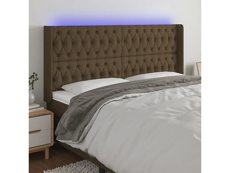 Tête de Lit | Panneau de tête pour lit Moderne à LED Marron foncé 183x16x118/128 cm Tissu