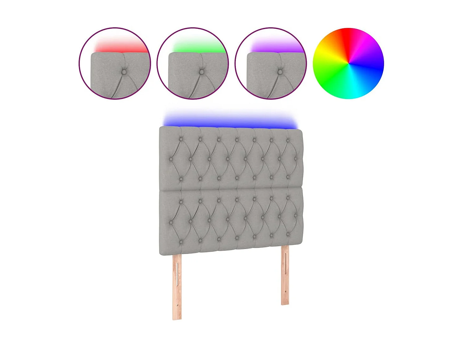 Tête de Lit | Panneau de tête pour lit Moderne à LED Gris clair 90x7x118/128 cm Tissu