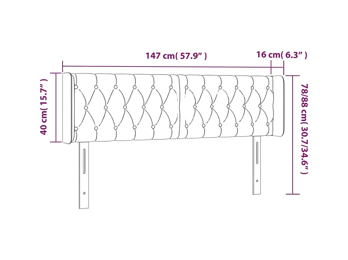 Cabecero | Cabezal de Cama | Mueble cabecero con LED de terciopelo negro 147x16x78/88 cm