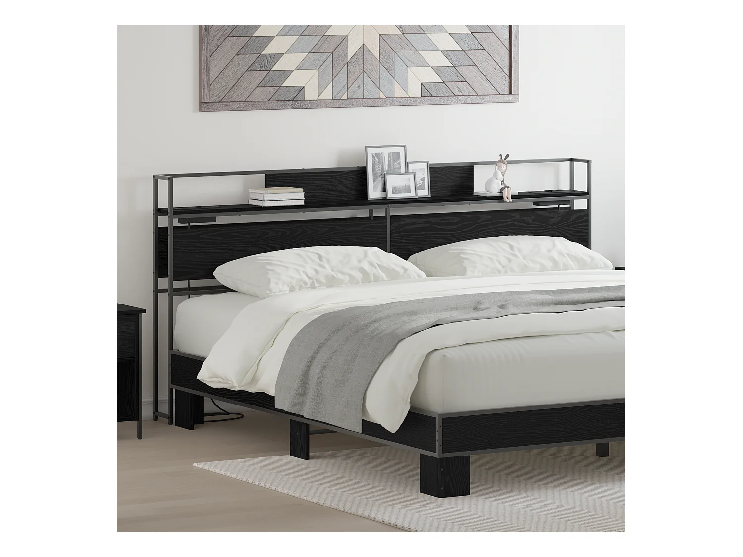 Tête de Lit de rangement | Panneau de tête pour lit Chêne noir 200 cm Bois d'ingénierie