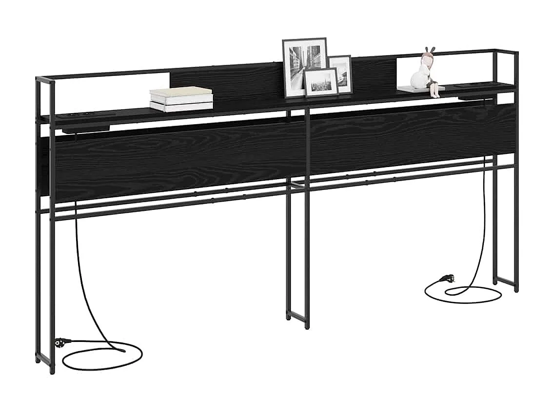 Mueble cabecero con almacenamiento | Cabecera de almacenamiento con estante Roble negro 200 cm