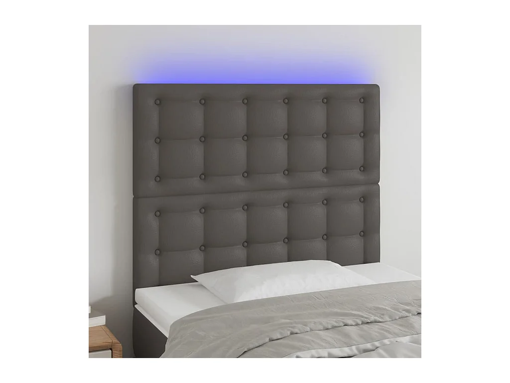Cabecero | Cabezal de Cama | Mueble cabecero con luces LED cuero sintético gris 100x5x118/128 cm