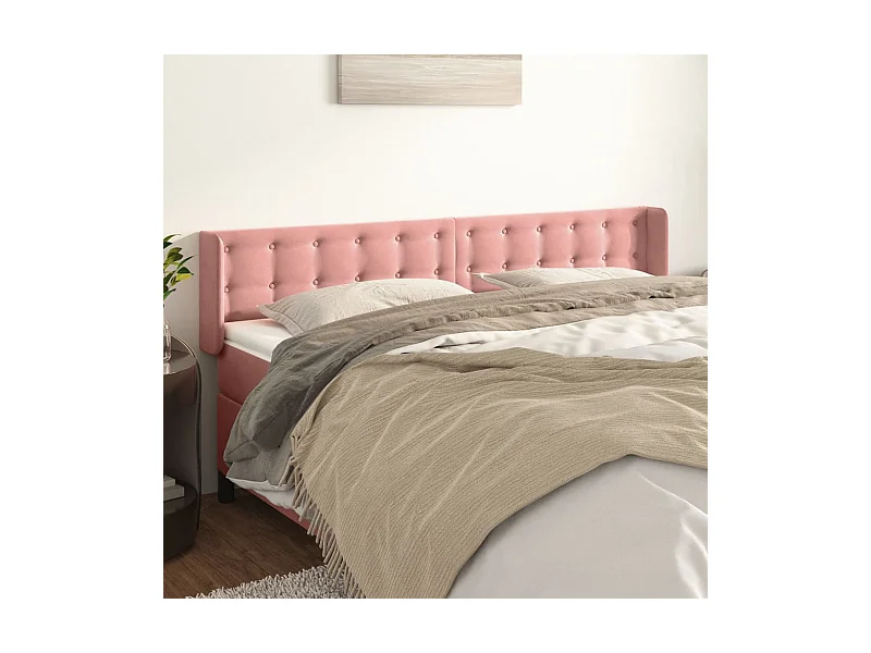 Tête de Lit | Panneau de tête pour lit Moderne avec oreilles Rose 203x16x78/88 cm Velours