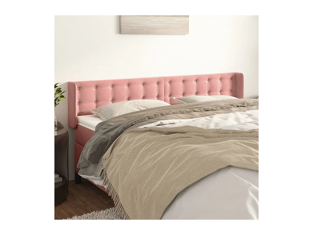 Mueble cabecero | Cabezal de cama | Cabecero de terciopelo rosa 203x16x78/88 cm