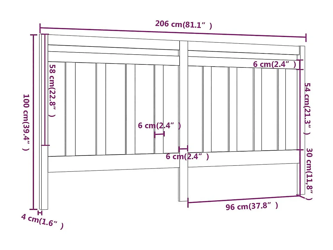Cabecero de Cama | Cabezal de cama | Mueble de cabecero madera maciza de pino blanco 206x4x100 cm