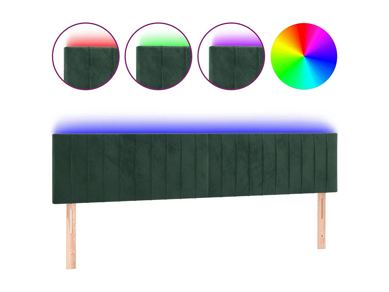 Cabecero | Cabezal de Cama | Mueble cabecero con LED de terciopelo verde oscuro 180x5x78/88 cm