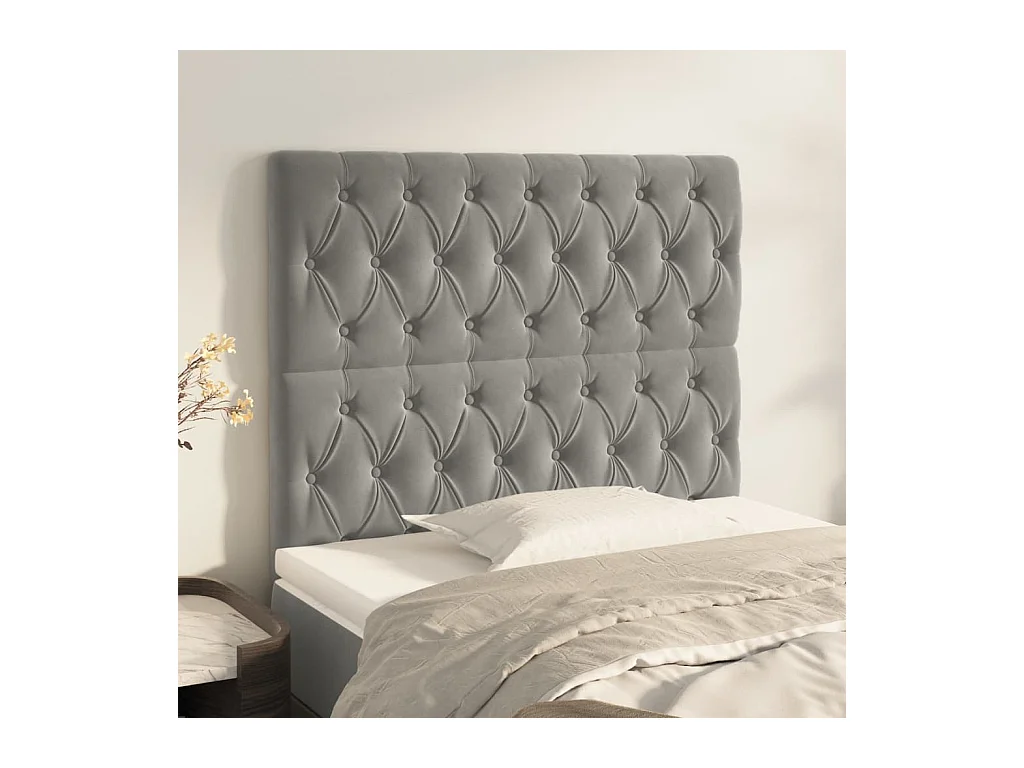 Cabeceros | Cabezal de cama | Mueble de cabecero 2 unidades de terciopelo gris claro 100x7x78/88 cm