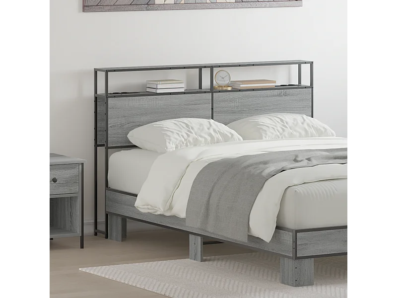 Mueble cabecero con almacenamiento | Cabecera de almacenamiento con estante Gris sonoma 140 cm