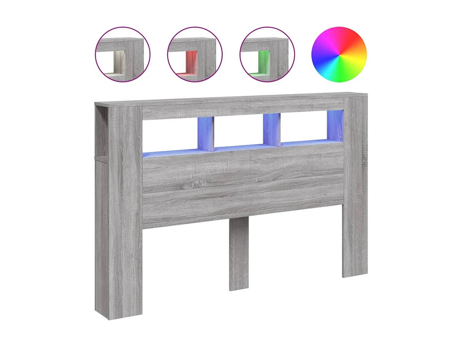 Hoofdbord | Hoofdeinde met LED 160x18,5x103,5 cm bewerkt hout grijs sonoma