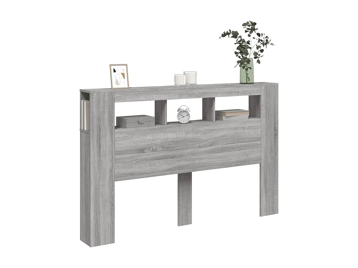 Hoofdbord | Hoofdeinde met LED 160x18,5x103,5 cm bewerkt hout grijs sonoma