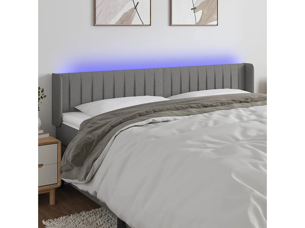 Mueble cabecero | Cabezal de cama | Cabecero con LED de tela gris oscuro 203x16x78/88 cm