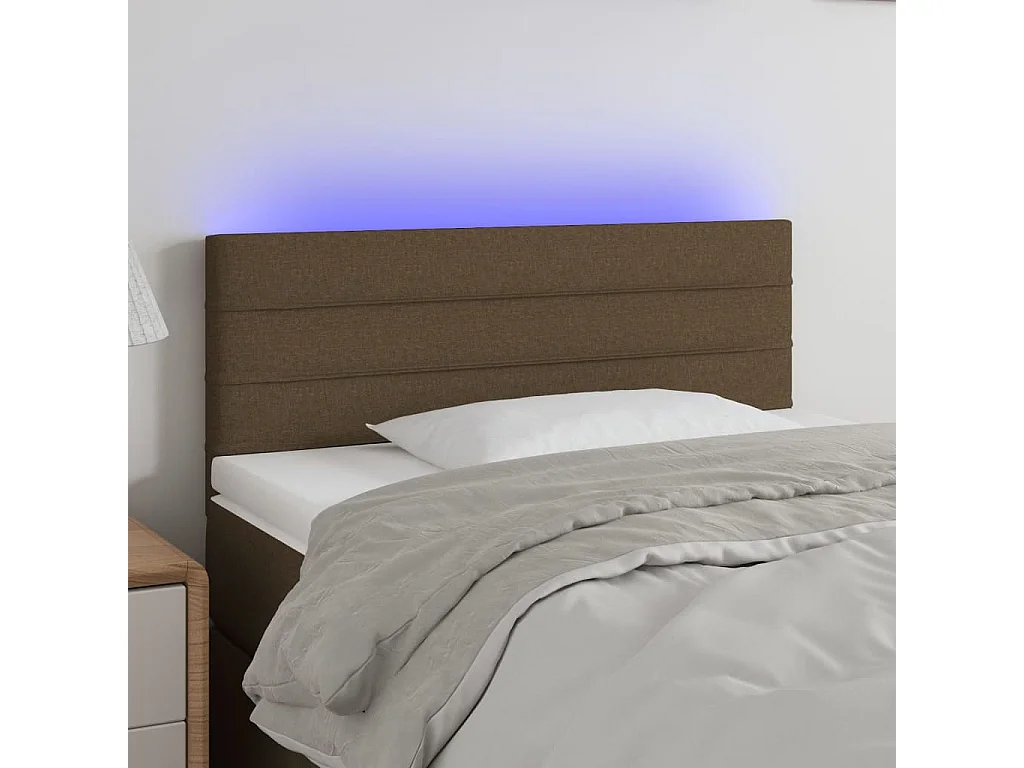 Tête de Lit | Panneau de tête pour lit Moderne à LED Marron Foncé 90x5x78/88 cm Tissu