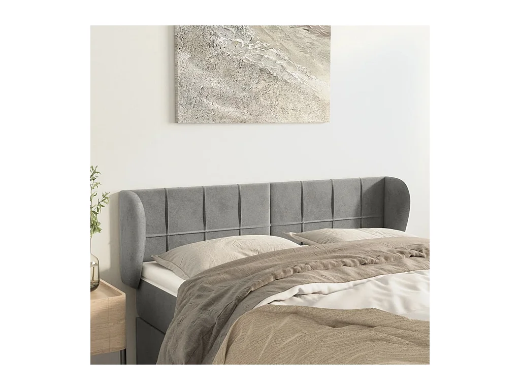 Mueble cabecero | Cabezal de cama | Cabecero de terciopelo gris claro 147x23x78/88 cm