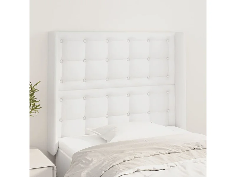 Tête de Lit | Panneau de tête pour lit Moderne avec oreilles Blanc 93x16x118/128 cm Similicuir